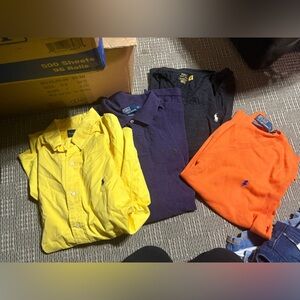 Polo by Ralph Lauren Men's Yellow, Orange & Navy Polo and Button Shirt Bundle